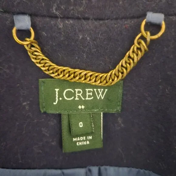 J. Crew Navy Wool Blend Double Breasted Collared Peacoat Gold Shield Buttons 0 - Picture 11 of 13